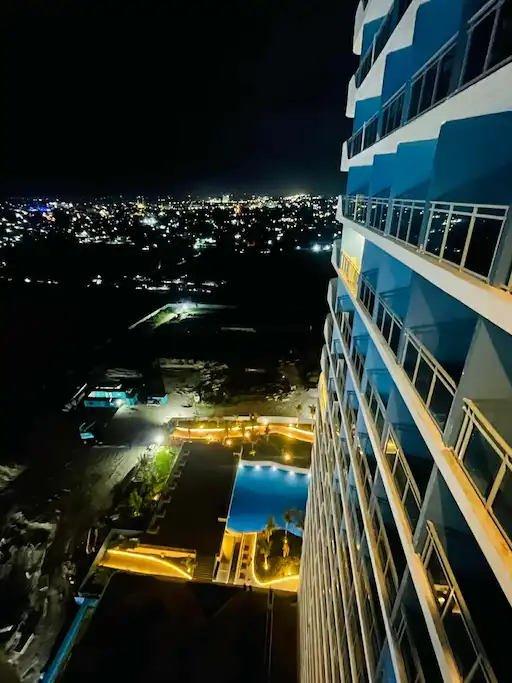 High-rise building with pool